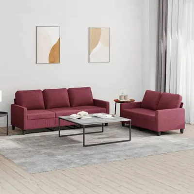 Produktbild von 2-tlg. Sofagarnitur mit Kissen Weinrot Stoff