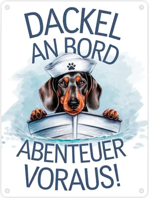 Produktbild von Matrosen Dackel im Boot - Abenteuer voraus Metallschild in 15x20 cm