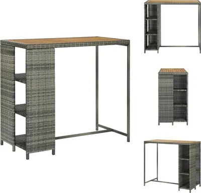 Obrázek produktu pro vidaXL Barový stůl s policí šedý 120x60x110 cm polyratan - Jídelní stoly