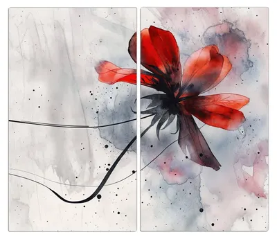 Produktbild von Spritzschutz Herdabdeckplatte Schneidebrett aus Glas Abstrakte Blüte 2-Teilig (60x52cm)