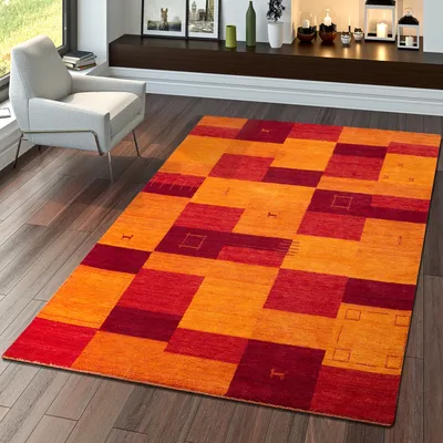 Produktbild von TT Home Teppich Indischer Gabbeh Handgefertigt Modern 100% Wolle Karo In Terrakotta Größe 80x150 cm
