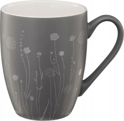Produktbild von Grauer Porzellanbecher 340ml mit Blumenprägung