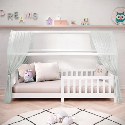 Produktbild von IDIMEX Hausbett NINA, Kinderbett mit Rausfallschutz 90x200, Massivholz Weiß