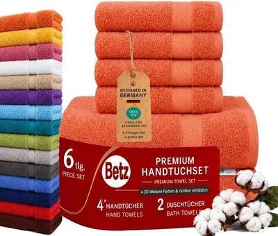 Produktbild von Betz 6er Handtuch Set Premium – 4 Handtücher 50x100 cm – 2 Duschtücher 70x140 cm -100% Baumwolle –Frottee Handtücher für Bad, Gäste, Alltag-blutorange