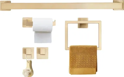 Produktbild von Badezimmerzubehörset, 201 Edelstahl, Wandmontage, 5 Teile, Gold-Finish, Rostbeständig