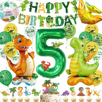 Produktbild von Dino Geburtstag Deko Set 5 Jahre Junge Girlande Ballons Grün
