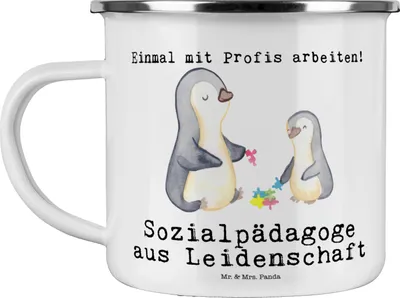 Produktbild von Mr. & Mrs. Panda Pott Sozialpädagoge Leidenschaft - Weiß - Geschenk, wandertasse, Emaille Tasse, Haferl, Teetasse, Kaffeepott