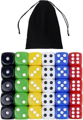 Imagen del producto de Conjunto de 30 dados acrílicos D6, de 22 mm, en 6 colores, para juegos de mesa