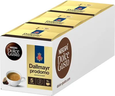 A box of Nescafé Dolce Gusto coffee capsules, specifically Dallmayr Prodomo.