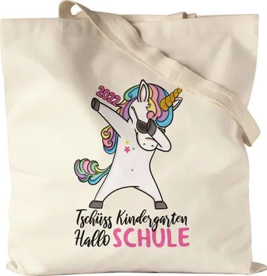 Produktbild von Tschüss Kindergarten Hallo Schule 2022 Jutebeutel Stoffbeutel Canvas Einschulungsgeschenk Einhorn Unicorn Fans