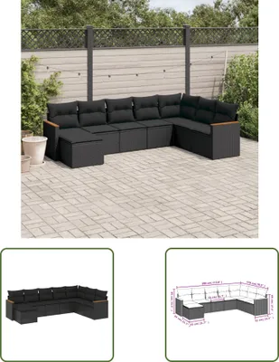 Produktbild von The Living Store 8-tlg. Garten-Sofagarnitur mit Kissen Schwarz Poly Rattan