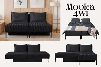 Produktbild von Kaiser Möbel Liegestuhl ,Sofa mit schlaffunktion, Ecksofa, Betten, MOOKA 4in1-Multifunktions-System, stoff Velo Schwarz