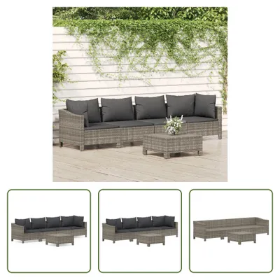 Produktbild von The Living Store 5-tlg. Garten-Lounge-Set mit Kissen Grau Poly Rattan