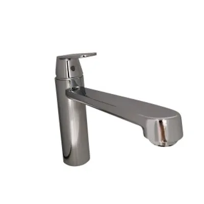 A chrome faucet on a white background.