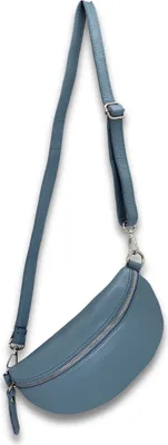 Produktbild von Bauchtasche Damen Echtleder Umhängetasche mit Ledergurt, Jeansblau