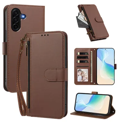 Obrázek produktu pro Peněženkové pouzdro pro Samsung Galaxy A57,Polyuretankožené pouzdro s přihrádkami na karty, stojánkem a poutkem na ruku Hnědá
