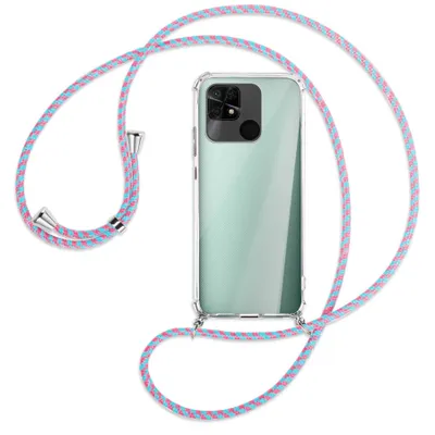 Produktbild von Handykette Backcover-Schutzhülle mit Band (Metall silberfarben) für Xiaomi Redmi 10C - pink/mint