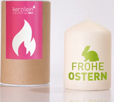 Produktbild von KERZILEIN H= 8 cm Kerze FROHE OSTERN Flämmchen Deko klein Spruch Sprüche grün