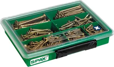 Immagine prodotto di Assortimento SPAX piccolo, set di viti con 7 dimensioni, 245 pezzi, testa svasata, intaglio a croce Z, YELLOX - 4000001991039