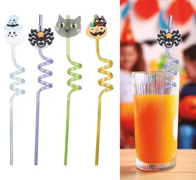 Productafbeelding van Halloween, rietjes, griezeldecoratie, feestplezier, drinkaccessoire, spiraalvorm, kleur: meerkleurig