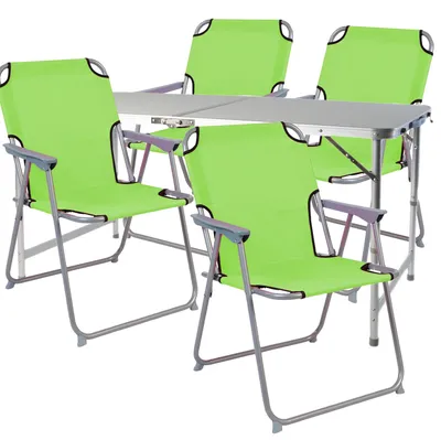 Immagine prodotto di set di 5 mobili da campeggio in alluminio verde lime robusto 120x60x58/70cm