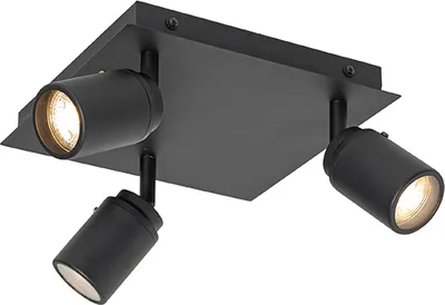 Produktbild von QAZQA - Modern Moderner Spot I Spotlight I Deckenspot I Deckenstrahler I Strahler I Lampe I Leuchte schwarz quadratisch 3-flammig Spotbalken-Licht IP44 - Ducha - Stahl Quadratisch - LED geeignet GU10