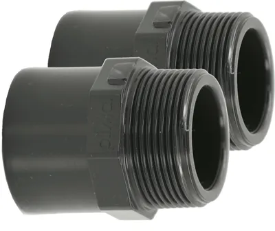 Produktbild von HAF 2x PVC Fittings Übergangsnippel mit 40/50mm x 1 1/2" | Klebemuffe/Klebestutzen x Außengewinde | Übergangsmuffe aus grauem PVC | PN16 für Rohr