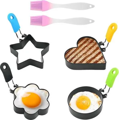 Produktbild von 4 Stück Anti-aanbak Eiervormen aus Edelstahl, Omeletvormen mit Griff, Pannenkoekvormen für Eier-Omeletten