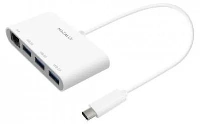 Produktbild von Macally UCHUB3GB, USB 3.2 Gen 1 (3.1 Gen 1) Type-C, RJ-45, USB 3.2 Gen 1 (3.1 Gen 1) Type-A, 5000 Mbit/s, Grau, Weiß, 0,12 m, Gigabit Ethernet