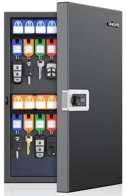 Produktbild von Schlüsselbox 32 Schlüssel Zahlenschloss Wandmontage Schwarz mit Schlüsselanhängern