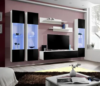 Produktbild von Moderne Wohnwand TV Ständer Wandschrank Set 6 tlg Wandregale Wohnzimmermöbel