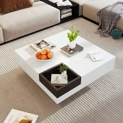 Produktbild von Abrihome Hochglanz-Couchtisch-72x72x30cm, Sofatisch Wohnzimmertisch mit LED-Beleuchtung, Weiß