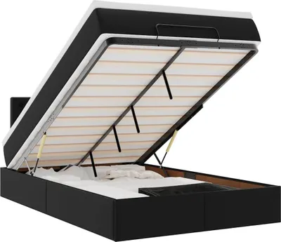 Image de vidaXL Lit ottoman avec matelas noir 120x190 cm similicuir