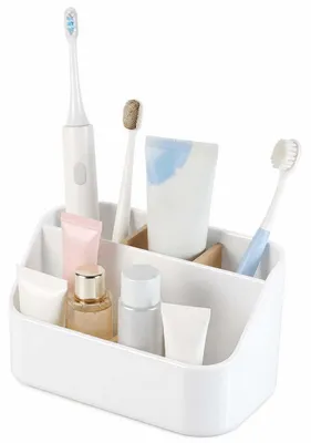 Image de Porte-brosses à dents avec 5 compartiments et séparations en bambou, en plastique ABS, dimensions : 18,5 x 11,5 x 10,5 cm