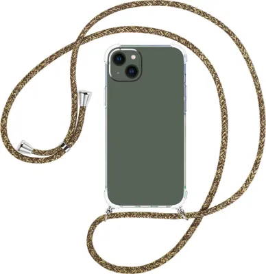 Produktbild von Handykette Backcover-Schutzhülle mit Band (Metall silberfarben) für Apple iPhone 15 Plus - braun+beige