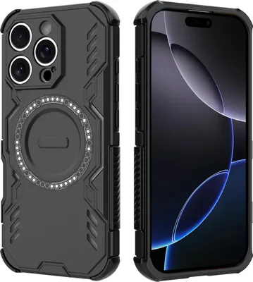 Produktbild von Magnetisch Hülle für iPhone 16 Pro, Hybrid PC TPU Bumper Stoßfestes Loch Wärmeableitung Handyhülle Schwarz