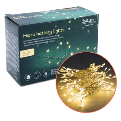 Image de Guirlande lumineuse de Noël blanc chaud avec minuterie - 2 m / 160 LED - éclairage décoratif de jardin avec 8 fonctions Fonctionne avec des piles