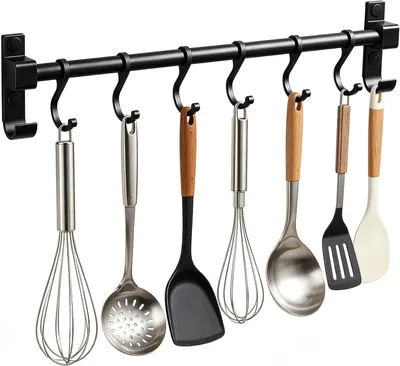 Produktbild von 40 cm lange Hakenleiste für die Küche aus Aluminium mit 6 beweglichen Haken