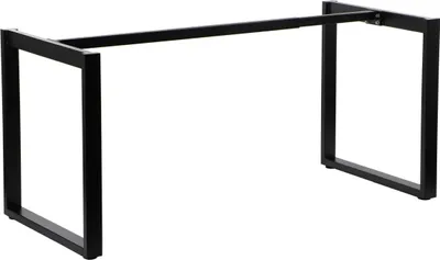 A black metal table frame on a white background.