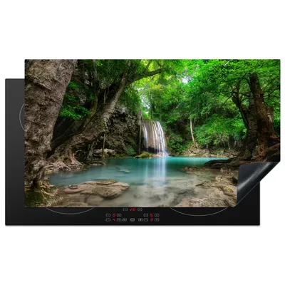 Produktbild von KitchenYeah© Herdabdeckplatte Dschungel - Wasserfall - Pflanzen - Wasser - Natur , 91x52cm, Küche Deko, Glaskeramikkochfeld Herdabdeckung, Abdeckplatte fùr Kochfeld