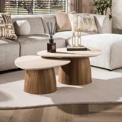 Produktbild von Couchtisch Romano dreieckig Set aus 2 / 3D Keramik travertin