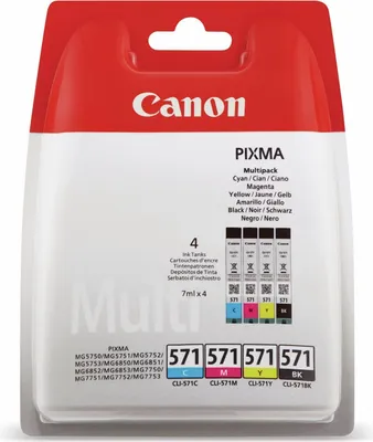 Image de Canon CLI-571 C/M/Y/BK Value Pack - 4 paquets - 7 ml - Noir, Jaune, Cyan, Magenta - Original - Récipient d'encre