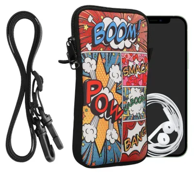 Produktbild von kwmobile Handytasche für Smartphones XL - 6,7/6,8" - Neopren Handy Hülle Mehrfarbig - Handy Tasche mit Kette 17,2 x 8,4 cm Innenmaße - Comic Symbole