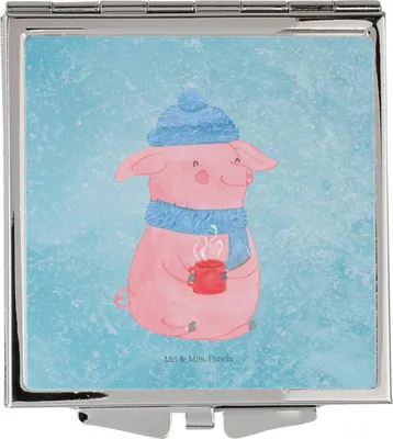 Produktbild von Mr. & Mrs. Panda Kosmetikspiegel Schweinchen Glühwein - Eisblau - Geschenk, Kleiner Spiegel, Betrunken, Handspiegel, Mini, Reise, Weihnachten, Weihnachtsmarkt, Spruch