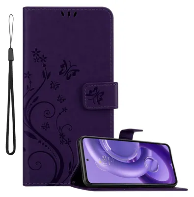 Obrázek produktu pro Cadorabo kryt pro Motorola EDGE 30 NEO in FLORAL DARK PURPLE ochranný kryt v květinovém designu s magnetickým zapínáním, funkcí stojánku a sloty na karty flipové pouzdro flower cover case obal na mobilní telefon s klopou book case