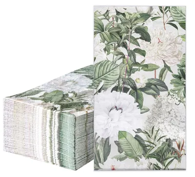 50 Gästeservietten, weißes Blumenmuster, 3-lagig, 33 x 38 cm