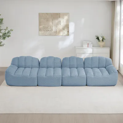 Imagen del producto de Sofá modular STILVORA de 4 plazas, con forma de concha, sofá sin estructura de 32D de alta densidad con asiento profundo, ideal para salones