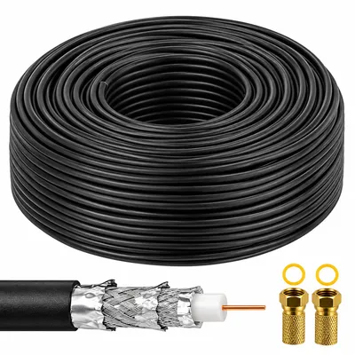 Produktbild von ORSEM 10m SAT Koaxialkabel 135dB STAHL-KUPFER Antennenkabel 5-fach HD 4K - 75 Ohm Koax Kabel Schwarz + F-Stecker Vergoldet