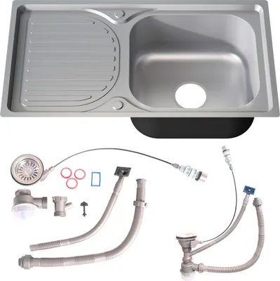 A collage showing a kitchen sink and its accessories.
