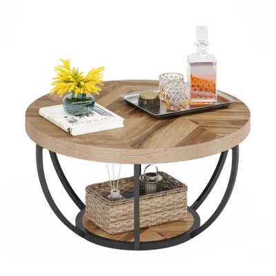 Produktbild von Tribesigns Runde Couchtisch, Industrial 2-Tier-Kreis Couchtisch mit Lagerung Regale, Moderne hölzerne Akzent Mitte Tisch Sofa Beistelltisch